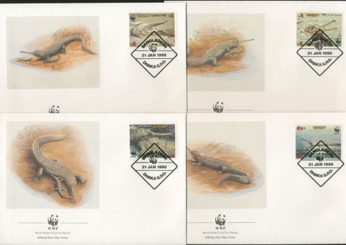 Bangladesch 1990 WWF Gangesgavial Ersttagsbriefe 323/26 FDC (X11639)