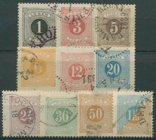 Schweden 1877 Portomarken Ziffernzeichnung Inschrift LÖSEN P 1/10 B gestempelt