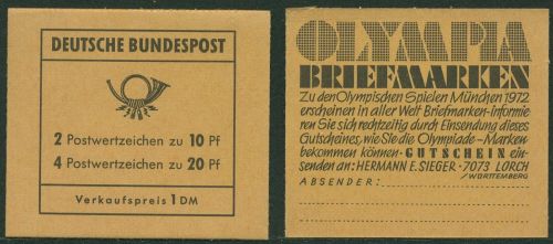 Bund 1968 Brandenburger Tor Markenheftchen MH 13 d postfrisch