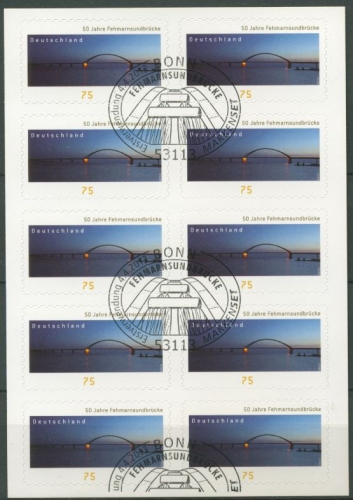 Bund 2013 Fehmarnsundbrücke Folienblatt FB 29 (3003) ESST gestempelt (D11968)