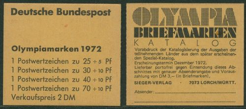Bund 1972 Olympiamarken Markenheftchen MH 17 postfrisch