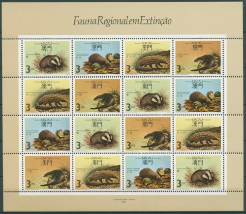 Macau 1988 Säugetiere Igel Dachs Gürteltier 589/92 ZD-Bogen postfrisch (SG26655)