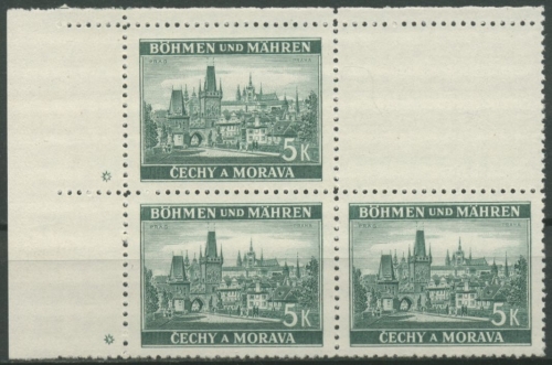 Böhmen & Mähren 1939 Ecke 4er-Block mit Leerfeld 35 VBE-1 postfrisch Stern/Stern