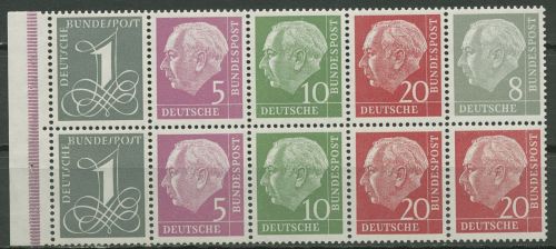 Bund 1960 Heuss/Ziffer WZ Y Type II Heftchenblatt H.-Bl. 8 YII RLV III postfr.