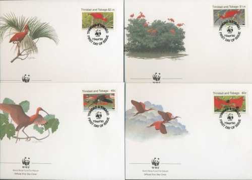 Trinidad und Tobago 1990 WWF Vögel: Rotsichler Ersttagsbr. 596/99 FDC (X12190)