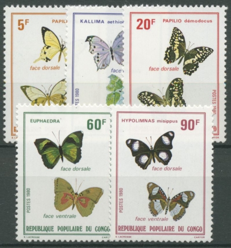 Kongo (Brazzaville) 1980 Schmetterlinge 751/55 A postfrisch
