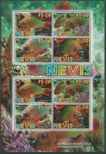 Nevis 2007 WWF Naturschutz Regenbogen-Papageifisch 2208/11 K postfrisch (C12239)