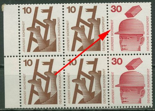 Bund 1972 Unfallverhütung Heftchenblatt Plattenfehler H.-Bl. 21 PF I postfrisch