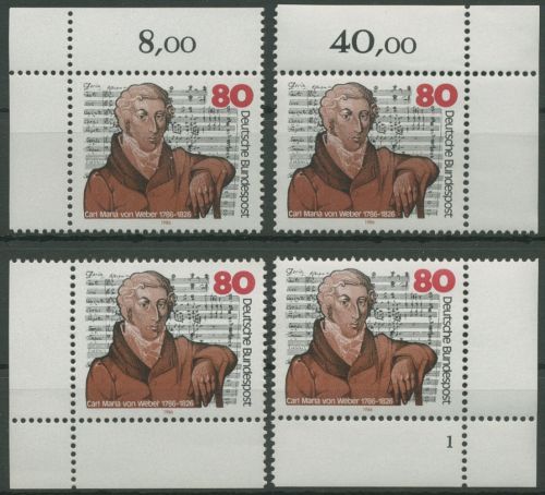 Bund 1986 Komponist Carl Maria von Weber 1284 alle 4 Ecken postfrisch (E1467)