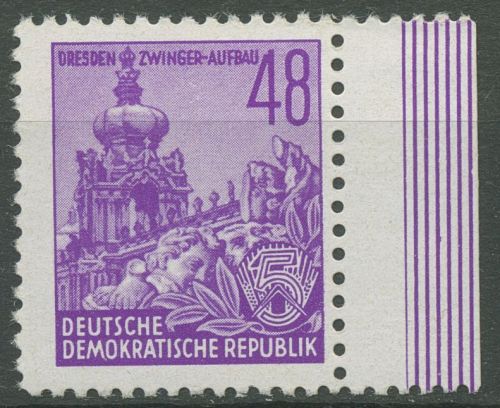 DDR 1953 Fünfjahrplan (I) Dresdner Zwinger 376 X II Rand rechts postfrisch