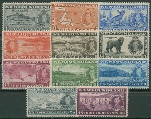 Neufundland 1937 Tiere Landschaften Schiffe 221/31 postfrisch (227 mit Falz)