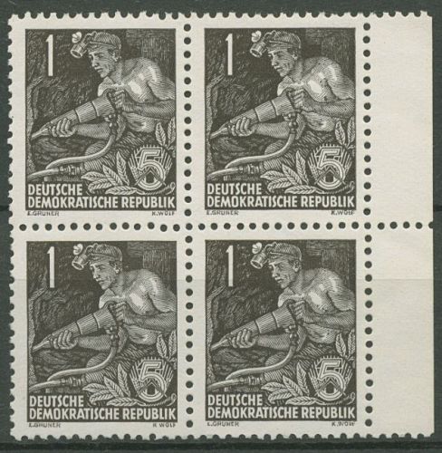 DDR 1953 Fünfjahrplan (II) Bergmann 405 Y I Viererblock postfrisch