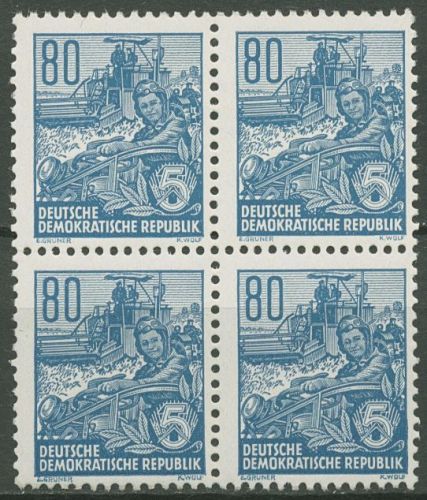 DDR 1953 Fünfjahrplan (II) Mähdrescher 421 X I Viererblock postfrisch