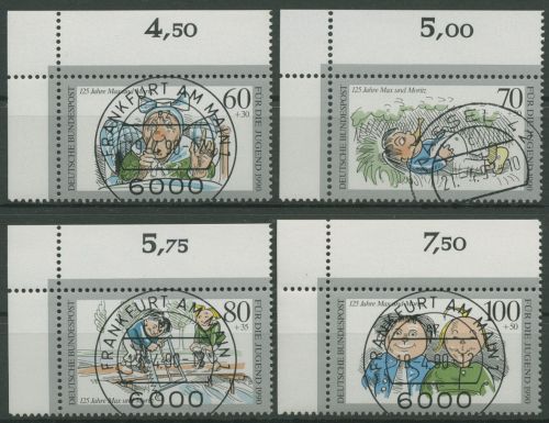 Bund 1990 Wohlfahrt: Max und Moritz 1455/58 Ecke 1 oben links TOP-Stempel (E737)