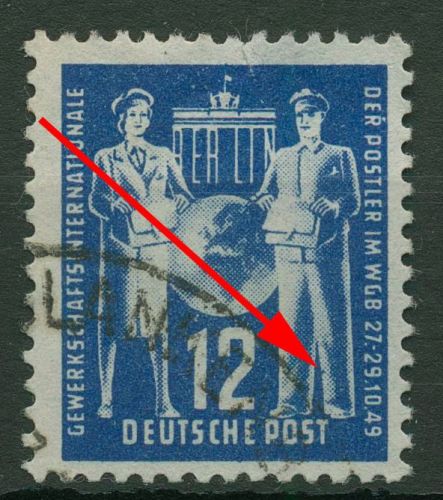 DDR 1949 Weltgewerkschaftsbund Plattenfehler 243 F 74 gestempelt, kl. Einriß