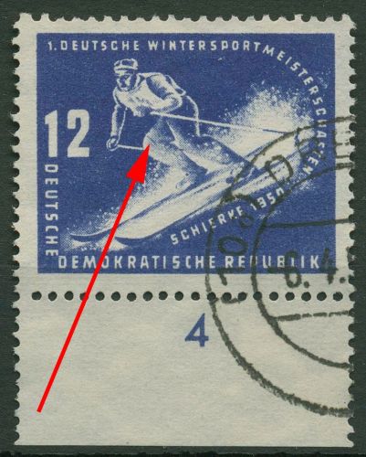 DDR 1950 Wintersportmeisterschaften Plattenfehler 246 F 49 UR gestempelt