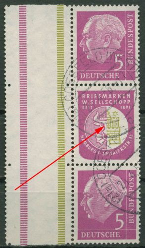 Bund 1956 Heuss Zusammendruck mit Plattenfehler S 44 PF III gestempelt