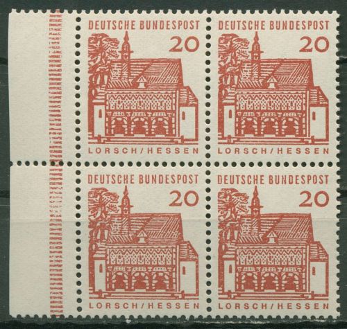 Bund 1964/65 Bauwerke klein, Bogenmarken aus MHB 456 4er-Block postfrisch