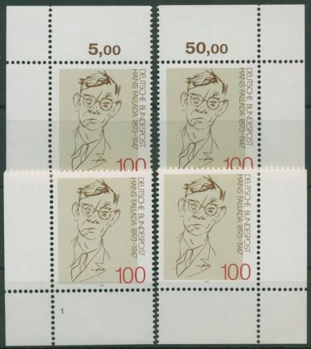 Bund 1993 Schriftsteller Hans Fallada 1683 alle 4 Ecken postfrisch (E2148)
