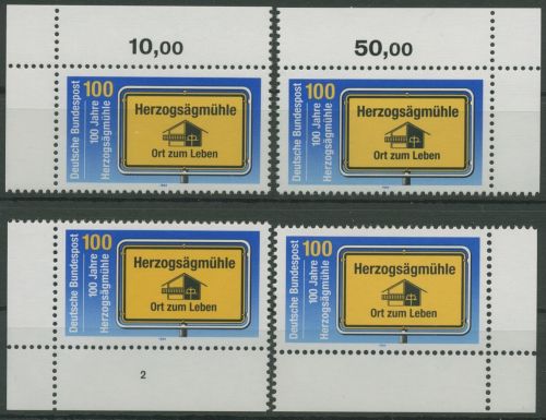 Bund 1994 Herzogsägmühle Ortsschild 1740 alle 4 Ecken postfrisch (E2261)