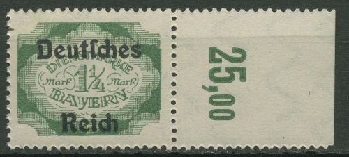 Dt. Reich Dienst Bayern mit Aufdruck, Randstück 1920 D 47 RR I postfrisch