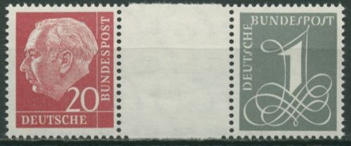 Bund 1960 Heuss/Ziffer (WZ liegend) Zusammendruck WZ 16 b YII postfrisch