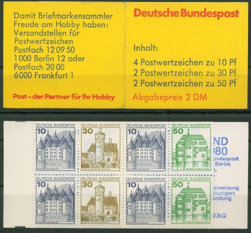 Bund 1980 Burgen & Schlösser Markenheftchen MH 22 I c postfrisch
