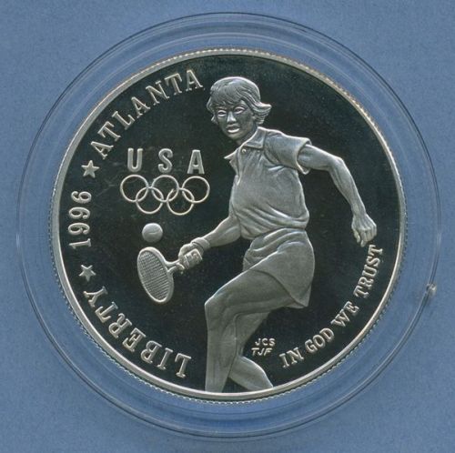 USA Dollar 1996 Atlanta Olympia Tennis, Silber KM 269 PP in Kapsel (m5116)
