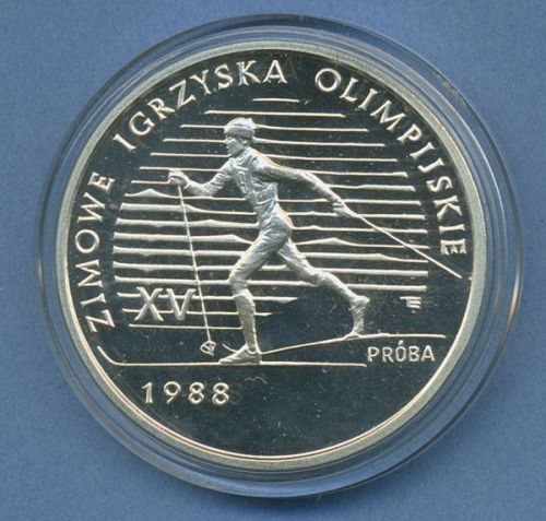 Polen 1000 Zloty Probe 1987, Silber, Olympia Skilauf, KM Pr565 PP Kapsel (m5135)