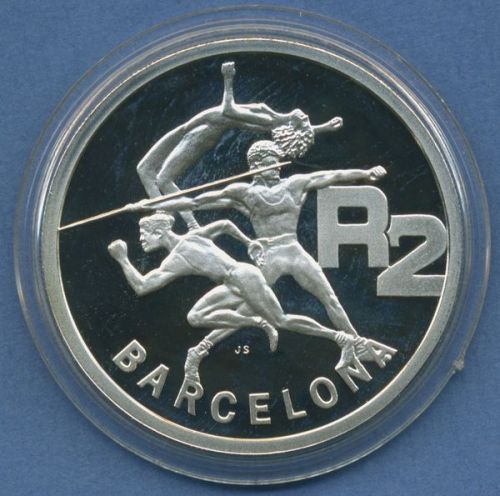 Südafrika 2 Rand 1992, Olympia Barcelona, Silber, KM 147 PP in Kapsel (m5161)