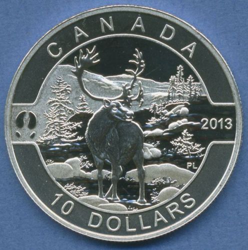 Kanada 10 Dollars 2013 "O Canada" Caribou, KM 1421, Silber PP (m5162)