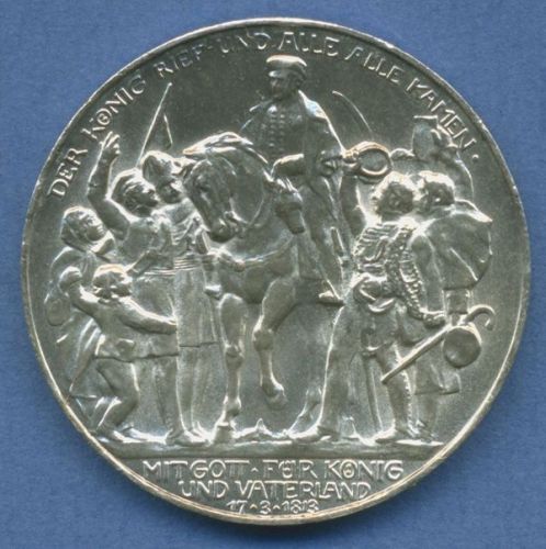 Preußen 3 Mark 1913 A, 100 Jahre Befreiungskriege, J 110 st (m2650)