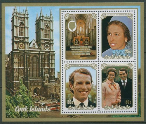 Cook-Inseln 1973 Prinzessin Anne u. Mark Philips Block 30 postfrisch (C40110)