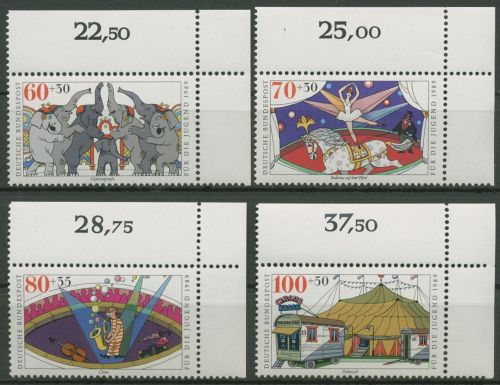 Bund 1989 Jugend: Zirkus 1411/14 Ecke 2 oben rechts postfrisch (E646)