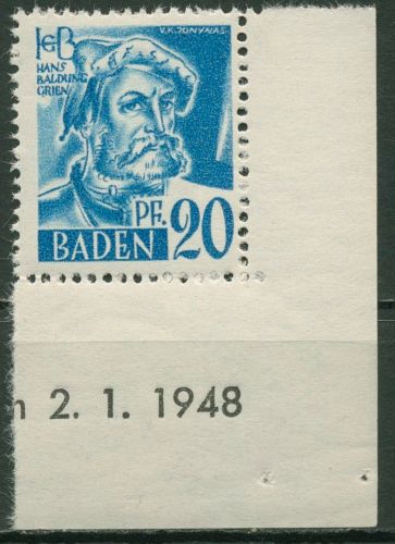 Franz. Zone: Baden 1947 Hans Baldung Type I Ecke u. re. 7 yv I postfrisch