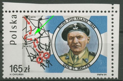 Polen 1989 Zweiter Weltkrieg Lageplan Kommandeur 3213 Plattenfehler postfrisch