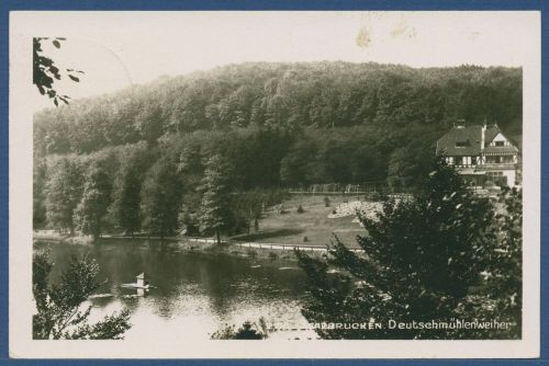 Saarbrücken Deutschmühlenweiher, gelaufen 1933 (AK4543)