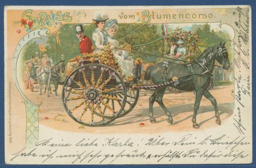 Baden-Baden Gruß vom Blumencorso, gelaufen 1898 Marke fehlt (AK4541)