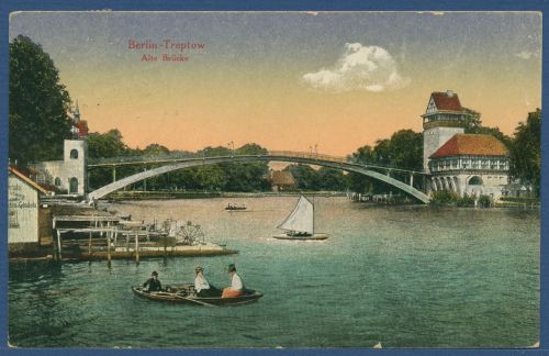 Berlin Treptow Alte Brücke zur Insel der Jugend, gelaufen 1927 (AK4509)