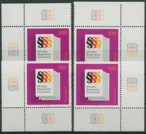 Bund 1996 Bürgerliches Gesetzbuch 1874 alle 4 Ecken postfrisch (E2623)