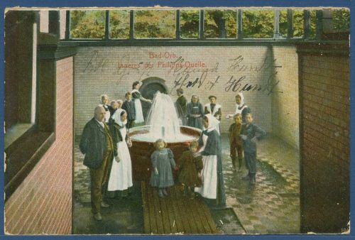 Bad Orb Inneres der Philipps-Quelle, gelaufen1924, Mängel (AK4502)