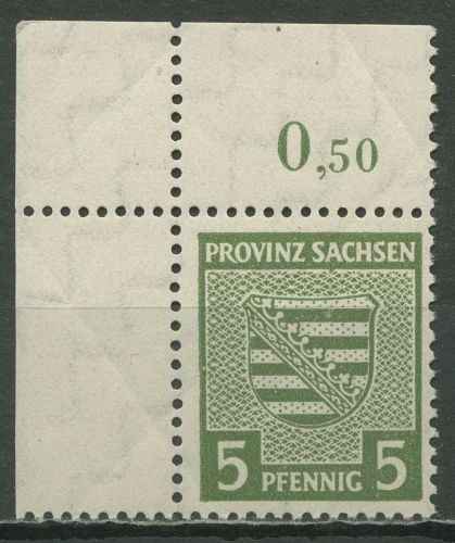 SBZ Provinz Sachsen 1945 Provinzwappen 75 Xa Ecke 1 dgz. postfrisch, Marke bügig