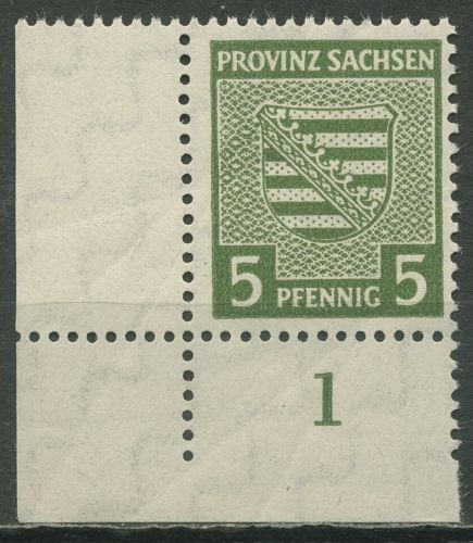 SBZ Provinz Sachsen 1945 Provinzwappen 75 Xa Ecke 3 postfrisch, Marke bügig