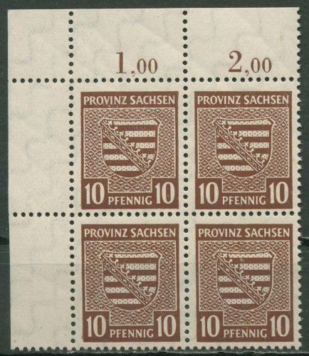 SBZ Provinz Sachsen 1945 Provinzwappen 78 Xa 4er-Block Ecke 1 dgz. postfrisch