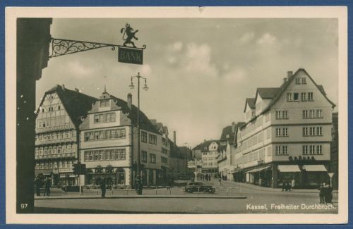 Kassel Freiheiter Durchbruch Geschäfte, gelaufen 1947 (AK4581)