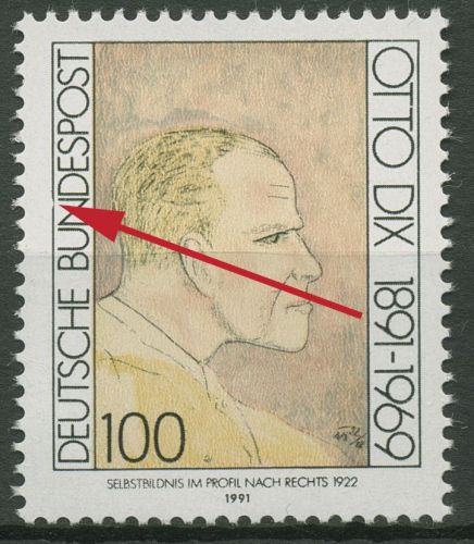 Bund 1991 100. Geb. von Otto Dix mit Plattenfehler 1573 V postfrisch