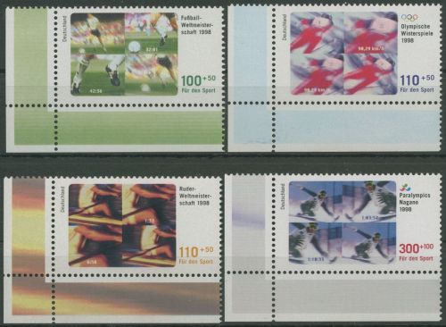 Bund 1998 Sporthilfe Fußball Olympia Rudern 1968/71 Ecke 3 postfrisch (E2847)