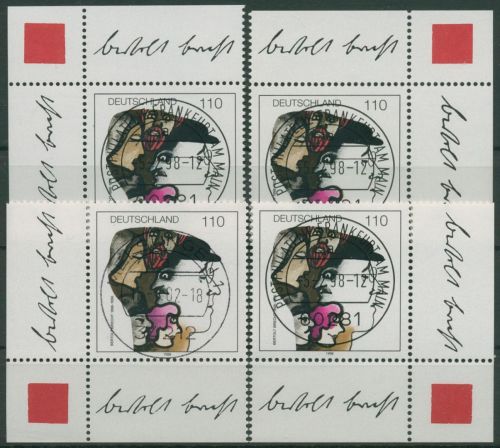 Bund 1998 Bertholt Brecht 1972 alle 4 Ecken mit TOP-Stempel (E2858)
