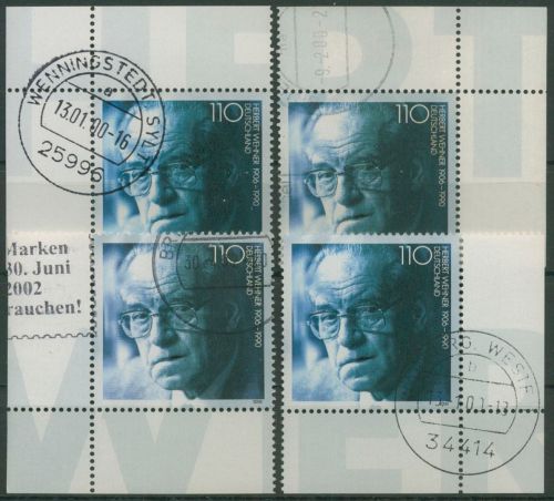 Bund 2000 Politiker Herbert Wehner 2092 alle 4 Ecken gestempelt (E3135)