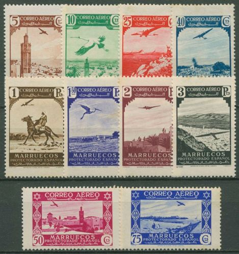 Spanisch-Marokko 1938 Flugzeug über Landschaften 176/85 postfrisch, Mängel